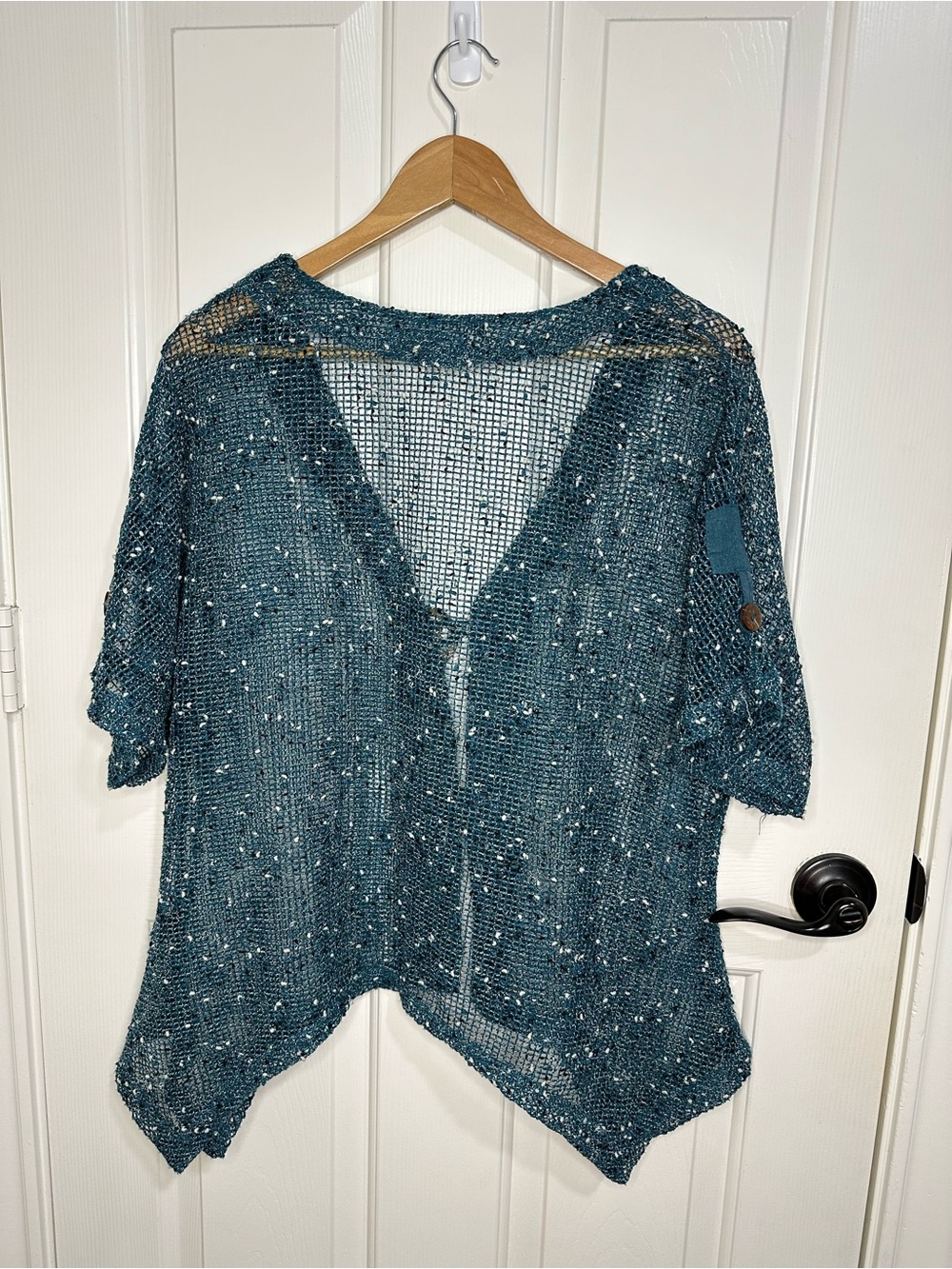 Kaktus Turquoise White Speckled Open Knit Cardigan L Mermaidcore Coastal Boho - Picture 4 of 8